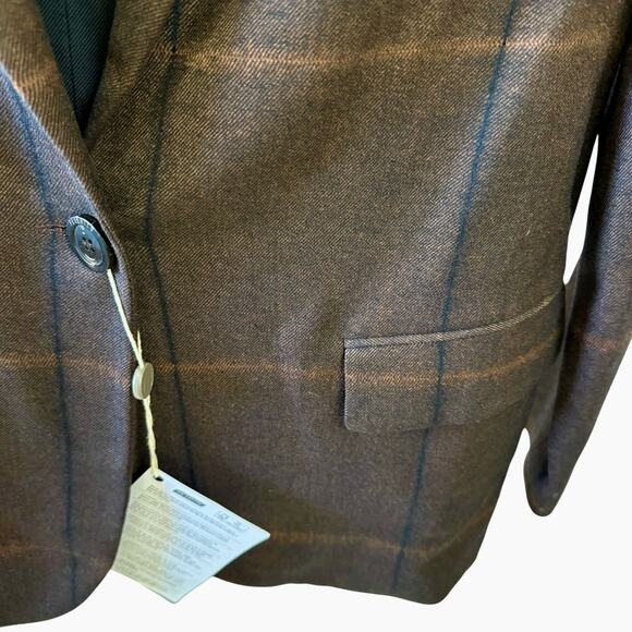 Peserico Made in Italy Brown Plaid Wool-Blend Single-Button Blazer Jacket UNISEX - Picture 4 of 6